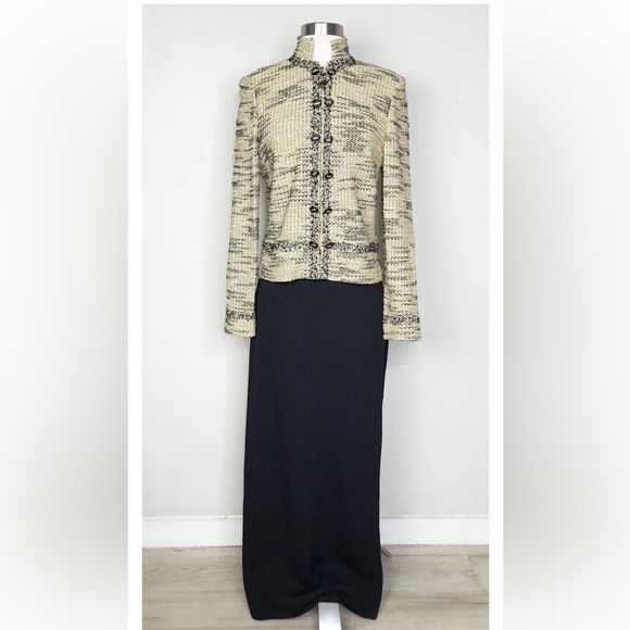 St John Marie Gray Knit Suit Jacket & Pencil Skirt 2pc Yellow Black Sz 6 - Picture 2 of 8